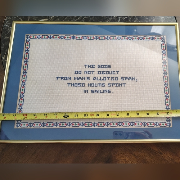 VINTAGE Large Cross Stitched Sailors Quote In Frame
